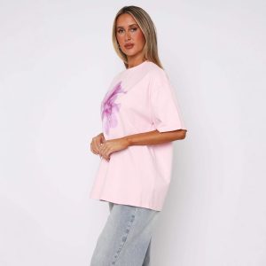 European and American new cross-border foreign trade fashion, simple trend print, short sleeve round neck top, loose casual T-shirt, women's clothing – Image 4
