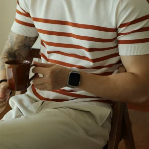 YUXIAN leisure Japanese ELITE ice silk stripe knit short sleeve T-shirt vintage men's casual business spring and summer – Image 3