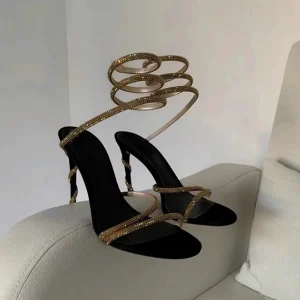 Lin Xin is like a rhinestone, snake-shaped entanglement, a strappy sandal, a women's stiletto heel, an open toe, a sexy celebrity, a stiletto high heel – Image 3