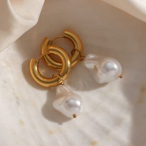 European and American style baroque pearl thick earrings stainless steel 18K furnace vacuum plating earrings women's jewelry wholesale – Image 3