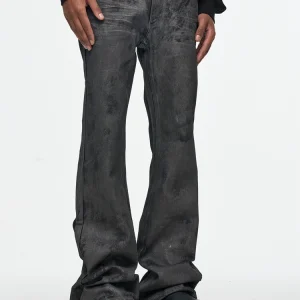 CWHAT American High Street RO Style Retro Wash, Distressed Glitter Coated Rubber, Micro Flare Jeans, Men's Wix Pants – Image 3