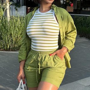 African women's suit cross-border amazon spring and summer fashion casual European and American long sleeve shirt shorts two-piece set women's summer – Image 4