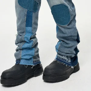 CWHAT High Street Gallery Style Deft Splicing Patch Ripped Trendy Brand Distressed Loose Slightly Flared Jeans Men – Image 5