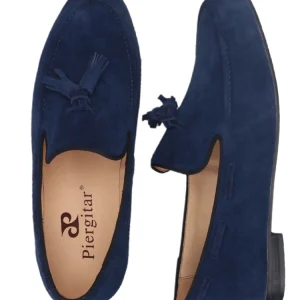 Exported to Europe and the United States dark blue cow suede nubuck leather men's slip-on loafers classic tassel smoking shoes men – Image 4