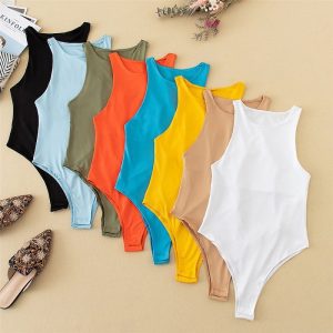 2022 European and American style women's clothing solid color sexy off-the-shoulder sleeveless jumpsuit with thin leggings – Image 4