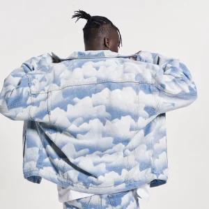 CWHAT High Street VIBE Wind Sky Cloud Do Old Washed Outline Loose Men's Denim Jacket Tide Brand Jacket – Image 3