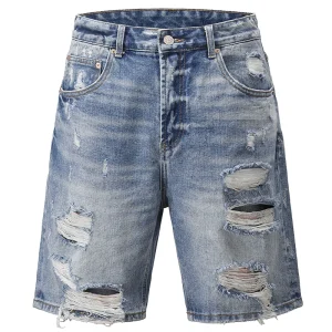 WHAT HIGH STREET RIPPED VIBE BEGGAR FRAYED VINTAGE CASUAL LOOSE SUMMER WASH RUIN DENIM SHORTS – Image 4