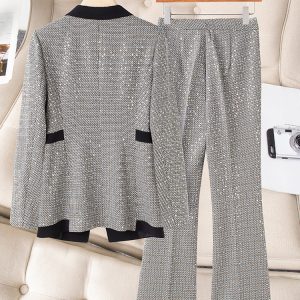 Early autumn suit, women's new temperament, high-end and noble, slim and thin, heavy sequins, professional checks, color-blocked suit – Image 3