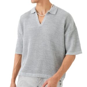 2025 Europe and the United States cross-border spring and summer new men's short sleeve top casual lapel small V-neck fashion foreign trade shirt men – Image 5