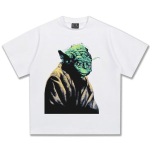 2025 Spring/Summer New Star Wars Yoda American Movie Vintage Short Sleeve T-Shirt Washed and Distressed Heavy Trend – Image 3