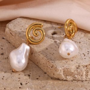 European and American ins fashionable, simple and light luxury stud earrings, women's made baroque pearl whirlwind earrings