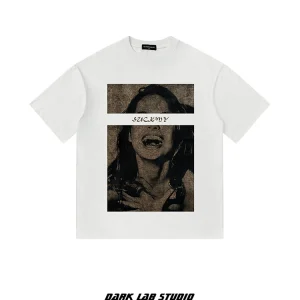 Blackradio's original designer brand, European and American character prints, short sleeves, men's and women's retro high street couple t-shirts – Image 4