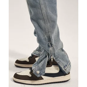CWHAT High Street distressed three-dimensional tailoring pants side zipper snap fastenings vintage loose dad pants jeans men – Image 3
