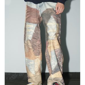 European and American niche all-over design print jeans, West Coast American pants, vintage contrasting wide-leg pants – Image 5