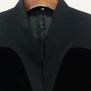 In stock 2024 autumn and winter new European and American star fashion slim structure silhouette velvet panelled blazer – Image 5