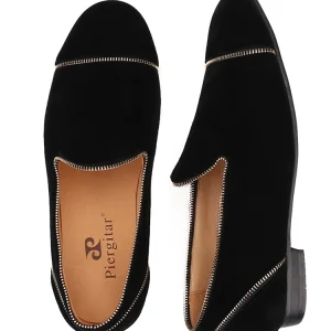 New men's handmade velvet loafers, delicate zipper design, European and American classic slip-on smoking shoes, plus size – Image 4