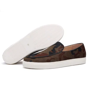 Brown & Black Camouflage Horsehair Men's Slip-On Sneakers Sneakers Leather Lined Breathable Casual Sneakers Plus Size – Image 4