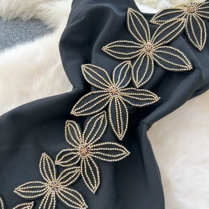 Dinner dresses, female celebrities, high-end elegant heavy industry, diamond-encrusted three-dimensional flowers, cinched waist, thin suspender slit dress – Image 7