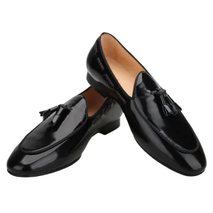 Italy design two-tone hand-polished calfskin men's Belgium loafers with color tassel yuppie shoes men – Image 3