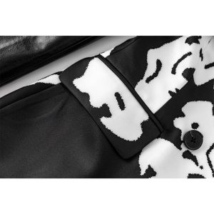 Spring new design PU leather sleeve stitching print slim waist blazer cross-border – Image 4