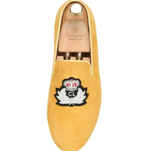 Piergitar Classic Slip-On Epadrilles, Gold Suede Men's Fisherman's Shoes, Handmade Royal Indian Silk – Image 3