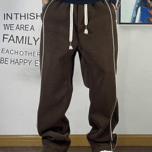 Coutures rayées tendance, pantalons décontractés amples, cordon de serrage, polyvalent, pantalon de survêtement à jambe droite hommes – Image 3