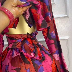 European and American women's clothing 2025 spring new temperament elegant print V-neck backless high-waisted dress short skirt – Image 4