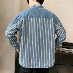 Rayures tendance décontractée veste chemise ample et polyvalente – Image 3