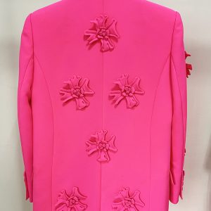 Hot selling new European and American double-breasted heavy industry three-dimensional flower decoration blazer + trouser set – Image 5