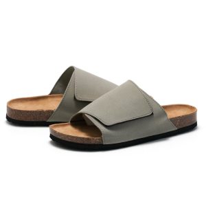RUIZUSTOCK Hommes Cork Pantoufles Tendance Étudiant Tongs Hommes Chaussures de plage Cuir Nubuck – Image 3