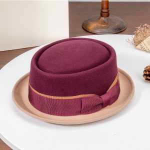 2025 Linglong Autumn Winter New Hat Women's Tweed Topper Roll Rim Flat Cap Vintage Bow British Felt Hat – Image 7