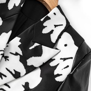 Spring new design PU leather sleeve stitching print slim waist blazer cross-border – Image 6