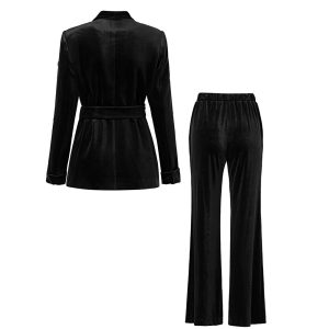 Heavy industry beaded autumn and winter midi lace-up velvet suit elastic waist wide-leg pants suit fashion two-piece trend – Image 5