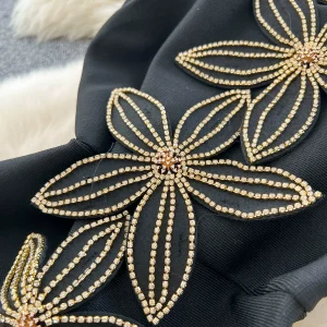 Dinner dresses, female celebrities, high-end elegant heavy industry, diamond-encrusted three-dimensional flowers, cinched waist, thin suspender slit dress – Image 8