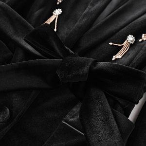 Heavy industry beaded autumn and winter midi lace-up velvet suit elastic waist wide-leg pants suit fashion two-piece trend – Image 7