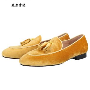 En été, les nouvelles chaussures intérieures en cuir respirant à pampilles faites à la main, les mocassins en velours importés d’Europe et des États-Unis, les semelles rouges et les mocassins à bout carré – Image 5