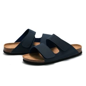 RUIZUSTOCK Hommes Cork Pantoufles Tendance Étudiant Tongs Double Ceinture Hommes Chaussures de plage Nubuck Cuir – Image 3