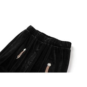 Heavy industry beaded autumn and winter midi lace-up velvet suit elastic waist wide-leg pants suit fashion two-piece trend – Image 4