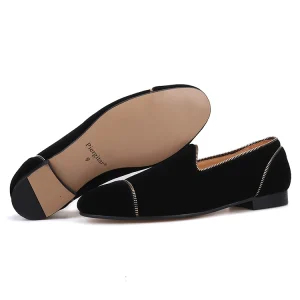New men's handmade velvet loafers, delicate zipper design, European and American classic slip-on smoking shoes, plus size – Image 3