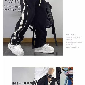 Coutures rayées tendance, pantalons décontractés amples, cordon de serrage, polyvalent, pantalon de survêtement à jambe droite hommes – Image 4