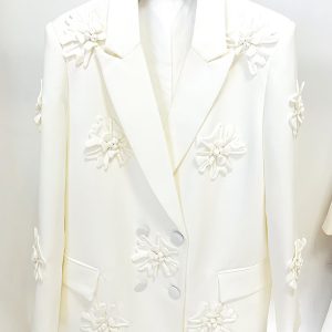 Hot selling new European and American double-breasted heavy industry three-dimensional flower decoration blazer + trouser set – Image 7