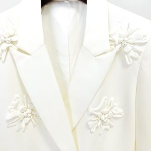 Hot selling new European and American double-breasted heavy industry three-dimensional flower decoration blazer + trouser set – Image 9