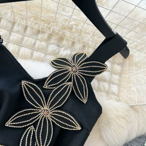 Dinner dresses, female celebrities, high-end elegant heavy industry, diamond-encrusted three-dimensional flowers, cinched waist, thin suspender slit dress – Image 9