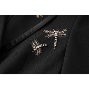 Spot Nanyou 24 pre-autumn high-end velvet double-breasted blazer heavy industry nail drill dragonfly embroidery suit – Image 3