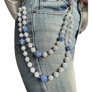 Européen et américain Amazon Hip Hop Chaînes de pantalon pour hommes et femmes de haute qualité Diamant Boule Chapelet Chaîne de taille Chaîne de corps Bijoux en gros – Image 4