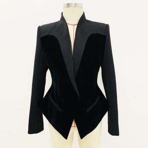 In stock 2024 autumn and winter new European and American star fashion slim structure silhouette velvet panelled blazer – Image 4