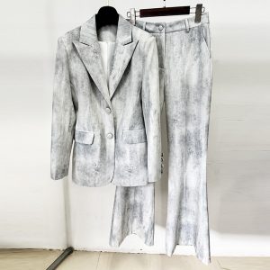 New Tie-Dye Print Slim Fit Midi Blazer Trousers Set Two-Piece Set – Image 3