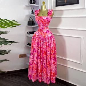 European and American women's clothing 2025 spring new printed cropped vest, high-waisted large swing skirt, fashionable casual suit – Image 4