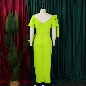 D395 party dress foreign trade women's sexy big bow slit dress hip skirt European and American dress – Image 7