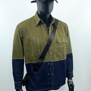 Nouveau Homme Tendance Marque Denim Couture Chemise Ji Ming Ligne Contraste Ample Casual Chemise À Manches Longues Hommes – Image 3